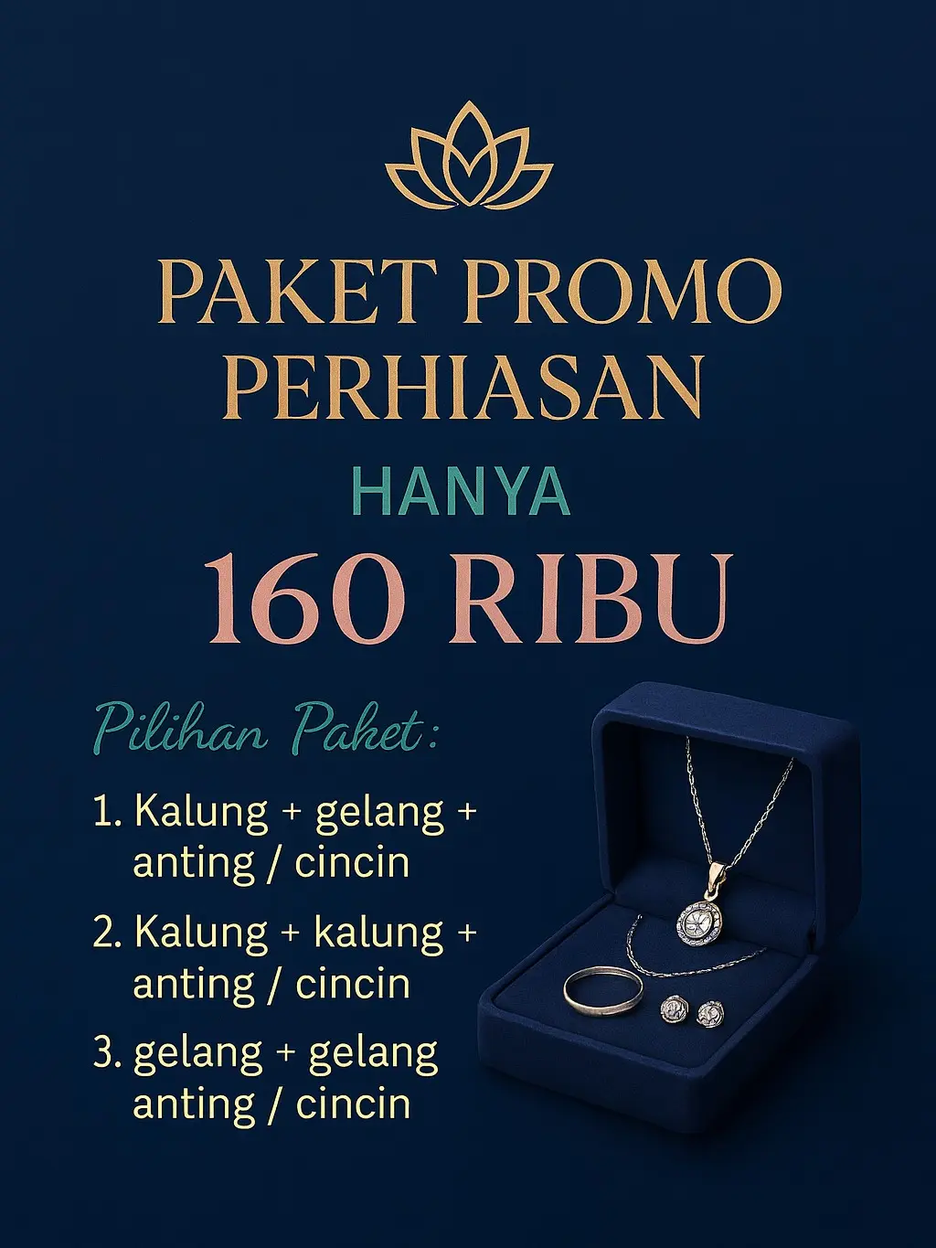 Paket Promo 160 Ribu - 3 Perhiasan Zirconia - Motif Bisa Dipilih