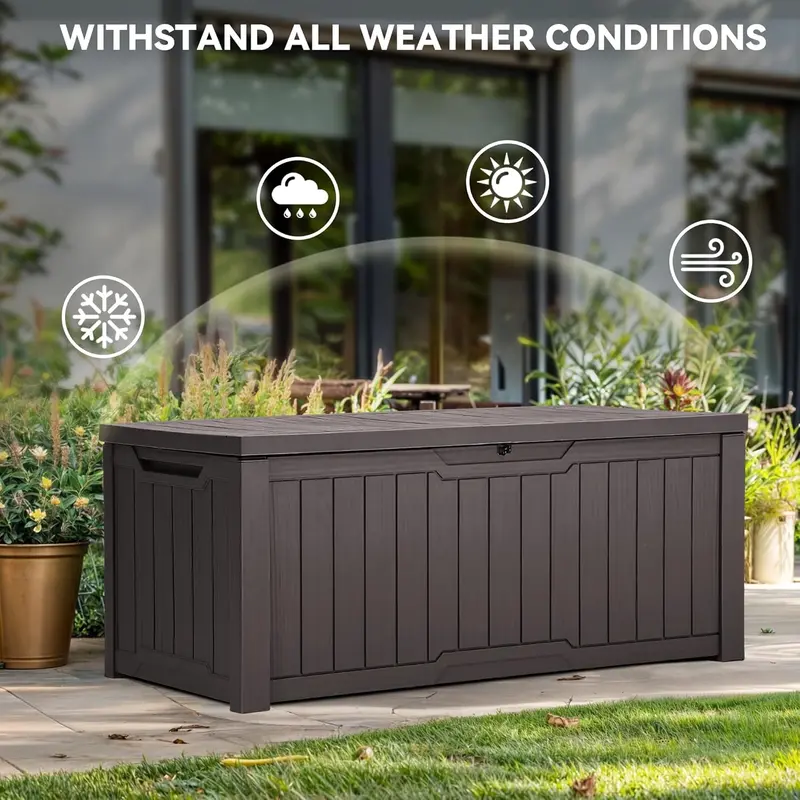 YITAHOME Outdoor Storage Box, 120 Gallon Waterproof Deck Box for Garden Tools, Patio Cushions,Lockable, Easy Assembly, Dark Brown / Black / Dark Grey 5