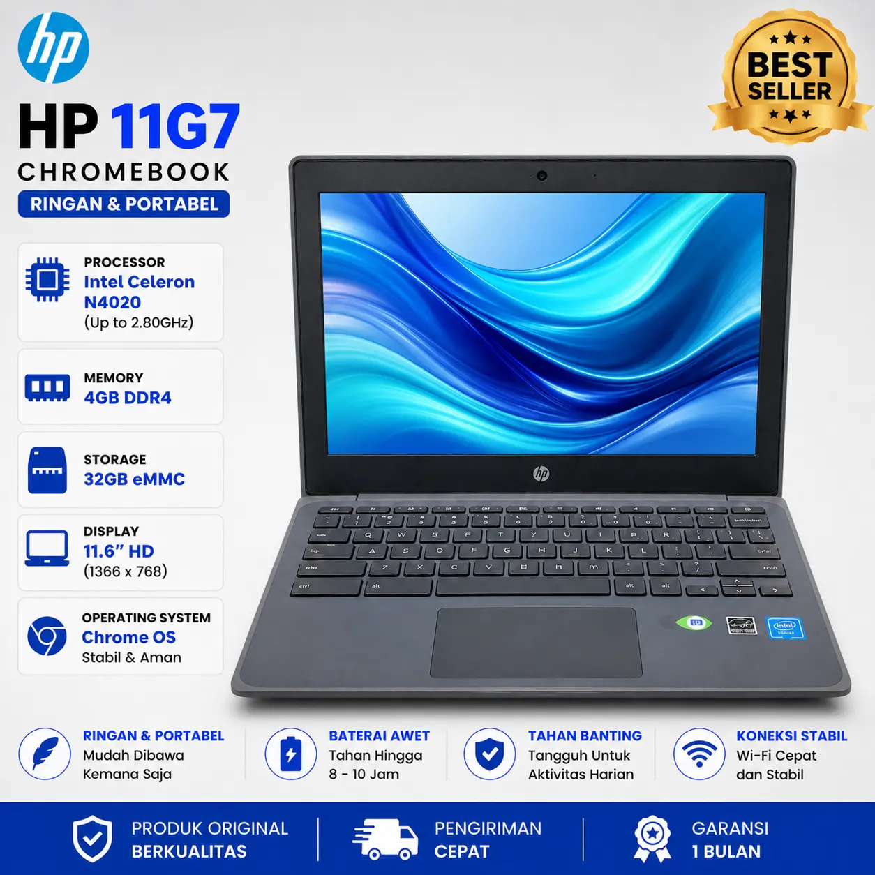 [Pre-owned] Laptop HP Chromebook 11 G7 RAM 4GB ROM 32GB Original Bekas Mulus Siap Pakai Bergaransi