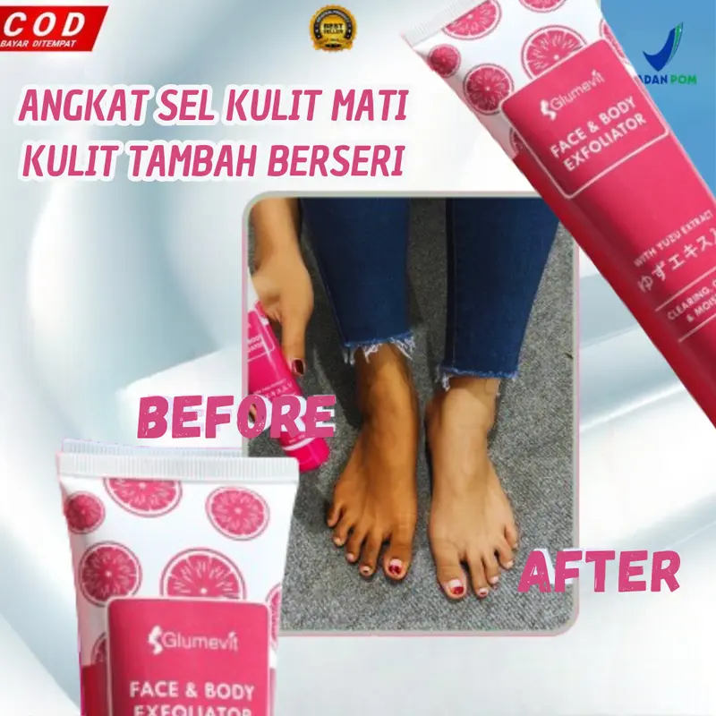 Glumevit Exfoliating Face & Body Eksfoliasi wajah Penghilang Daki Mengangkat Sel Kulit Mati 6