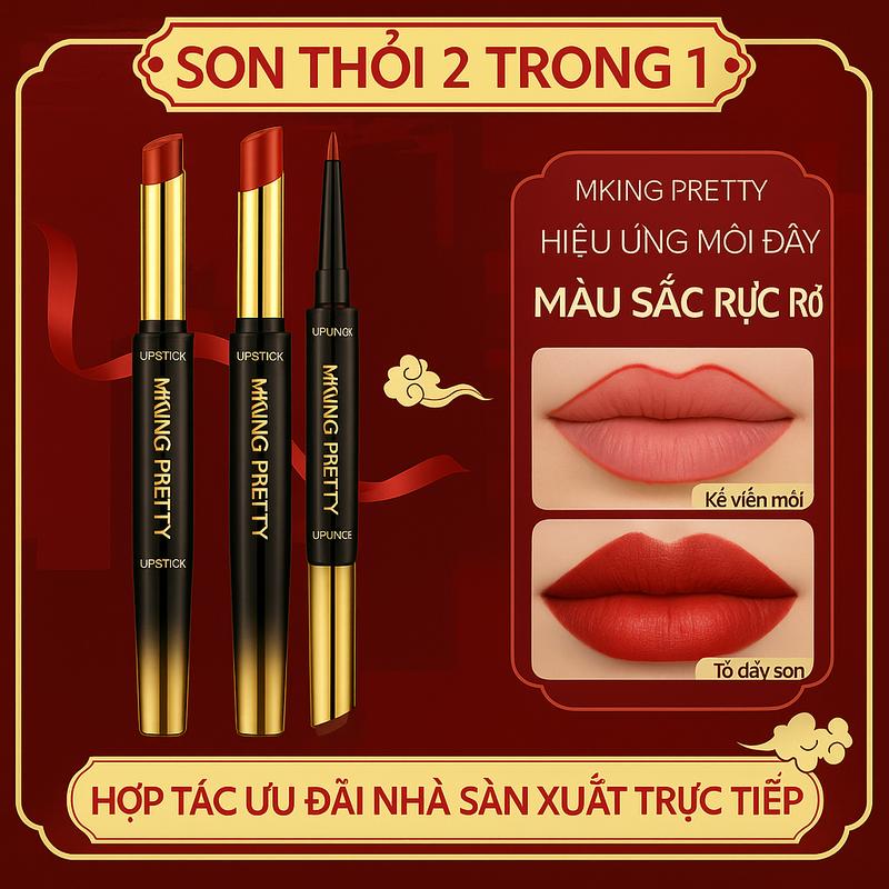 Son môi hai đầu lì chống thấm nước làm sáng viền môi không bám cốc phù hợp khi uống nước và bơi lội