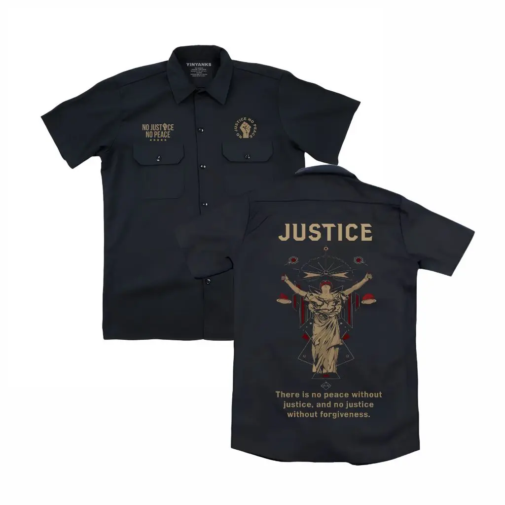 Medium clothing Workshirt no justice no peace forgiveness kemeja kerja PDH