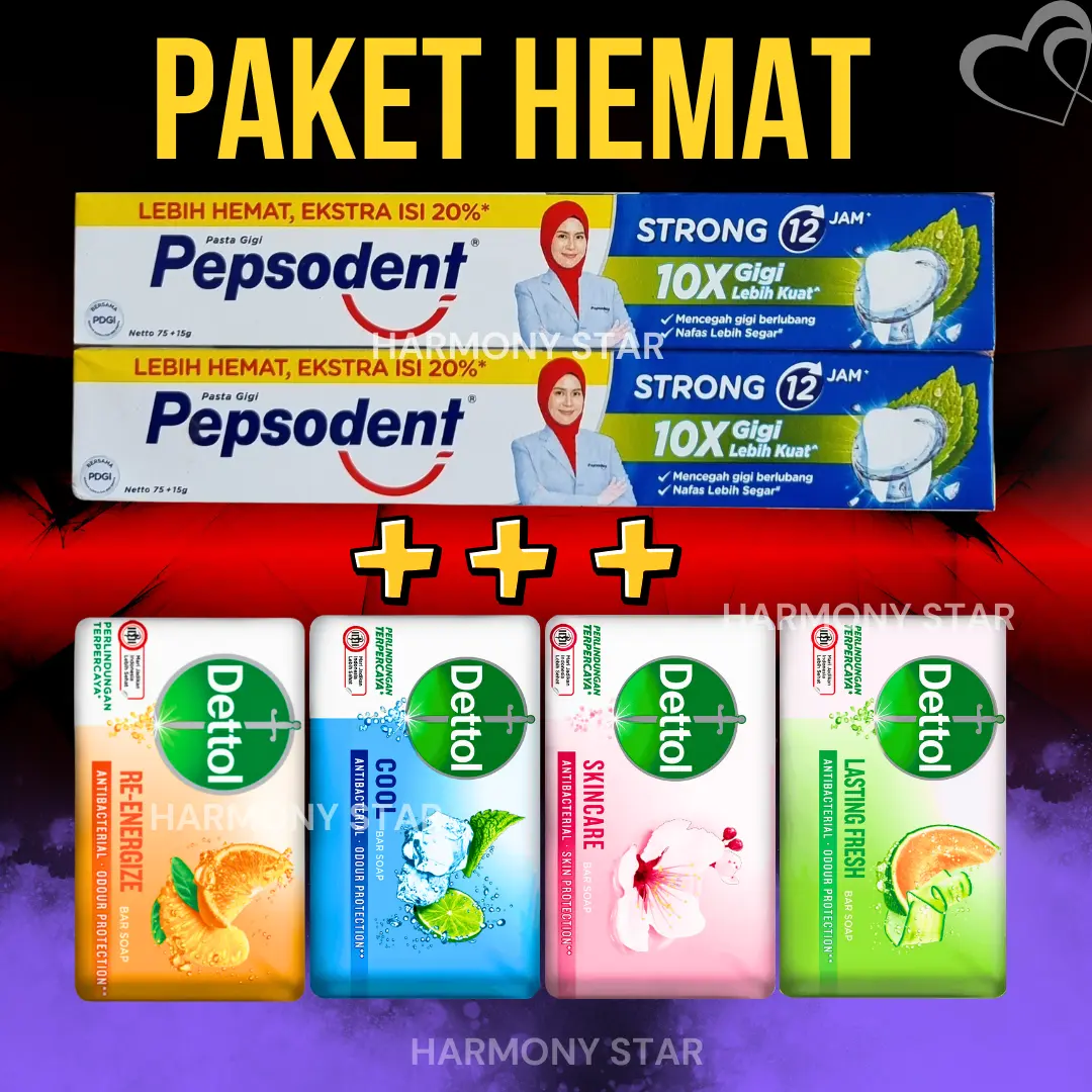 PAKET HEMAT 2 PCS PEPSODENT PASTA GIGI + 4 PCS SABUN DETTOL