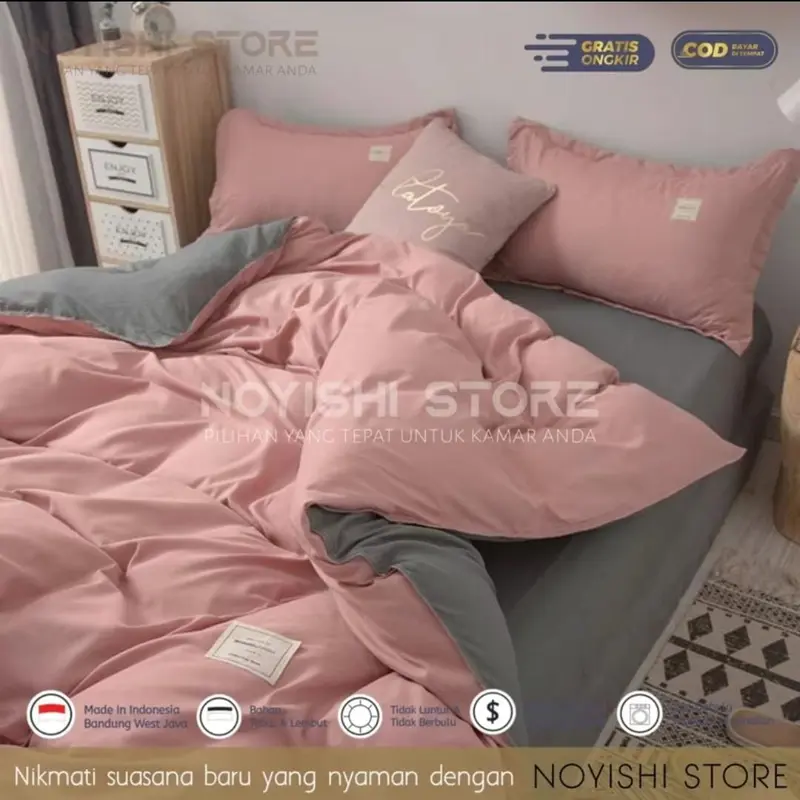 Bed Cover Set Polos Two Tone Kombinasi Dua Warna Ukuran 200,180,160,120 kualitas kain premium lembut sprei sudut karet lengkap sarung bantal 8