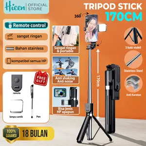Hieen TP10 Tripod Bluetooth Remote Tripod Tongkat Selfie Stick 170cm Tongsis HP Remote Bluetooth Lampu