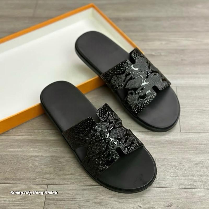    Đã Khâu Đế   Dép nam quai ngang chữ H vân 3D đế cao su đã khâu quai chắc chắn quai ngang dép lê đế bằng Dép slipper đồng 