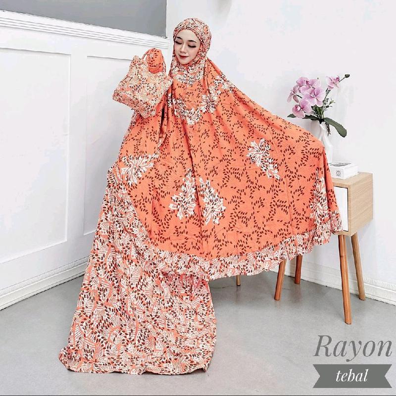 Mukena Dewasa Jumbo Batik Cap Atasan Bawahan Muslim Rayon Halus Adem 2in1 3