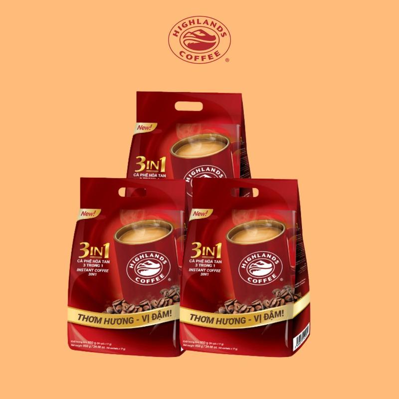 COMBO 3 TÚI CÀ PHÊ SỮA HOÀ TAN HIGHLANDS COFFEE 3IN1 - (50 GÓI x 3)