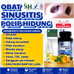 Obat Polip Hidung, Sinusitis Hidung Polip Flu Menahun Filek Gatal Hidung, Sinus Bau, Flek Paru-Paru Kotor, TBC Asma Propolis SM dan BIO SQUALENE Halal BPOM