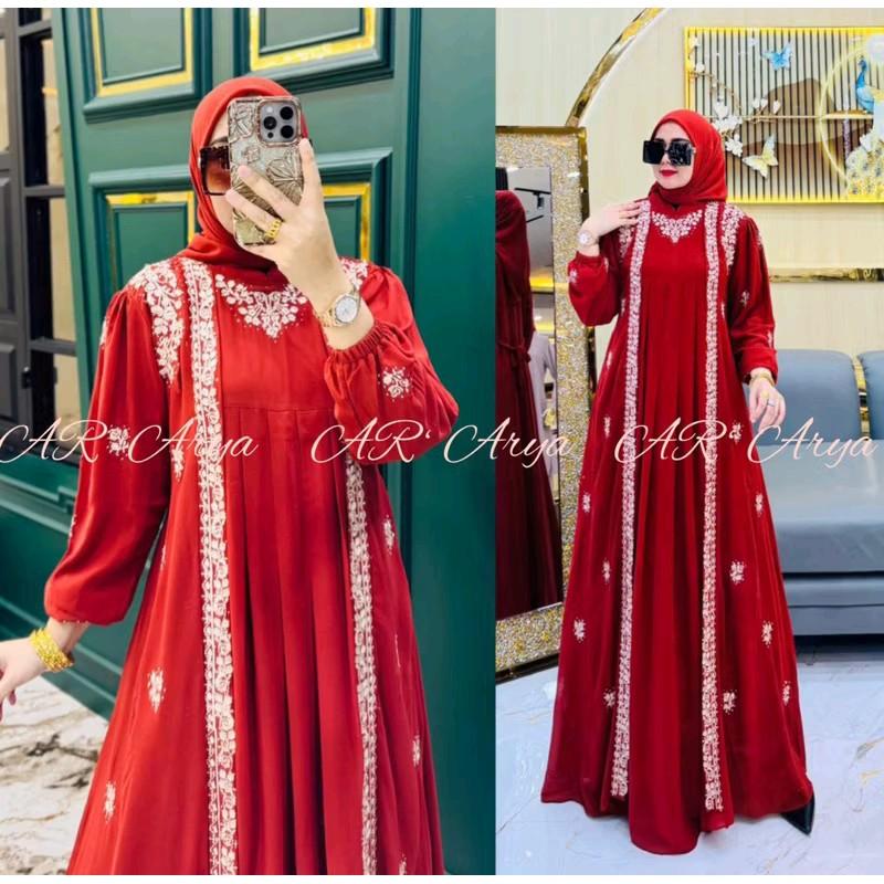 COD DRESS MELATI BORDIR MIX PAYET SWAROSKI SET HIJAB Gamis Wanita Muslim Lebaran Pesta Mewah Kondangan Ceruty 5