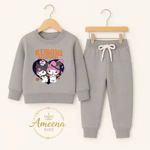 Ameena Setelan Baju Anak Laki-laki & Perempuan Gambar Kuromi Halloween Lengan Panjang Celana Jogger Karet Pinggang Tali Serut Nyaman Gaya Simpel Elegan Bahan Lembut Adem Fashion Set Anak