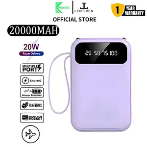 Stok siap【Garansi 20 tahun】Powerbank 20000 mAh Mini With 4 Kabel Data Type C Micro USB Fast Charging LED Senter Display BH27