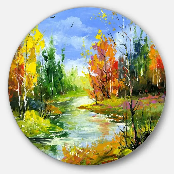 Br29 Lukisan kanvas pemandangan alam bulat plus Frame siap pajang untuk hiasan  Ruang Tamu Rumah atau Tempat Usaha Anda Lukisan Dinding Aesthetic modern art