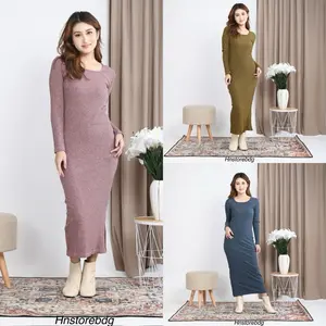 Gaun Knit Longdress tangan panjang size M L FIT XL Casual Nyaman Formal Wanita dress bodycon dres korea exy Semata Kaki Baju Pesta Slim