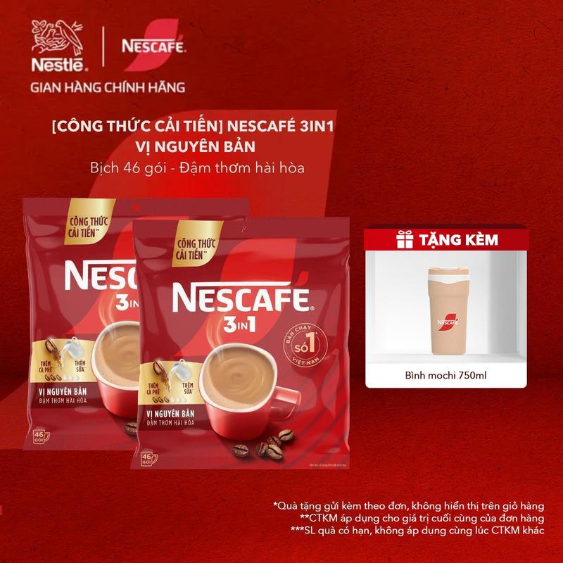 Nestle VN [CÔNG THỨC CẢI TIẾN] Combo 2 Bịch Cà phê Hòa tan NESCAFÉ VỊ NGUYÊN BẢN 46 gói - Đậm thơm hài hòa - ST