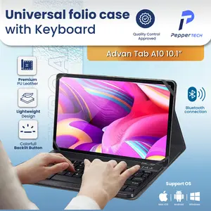 Universal Folio Case With Keyboard For Advan Tab A10 10.1" 2024 Advan A 10 10,1 Inch Premium Leather Case Wireless Bluetooth Keyboard Flipcase Flip Cover Bookcover Aksesoris Tablet