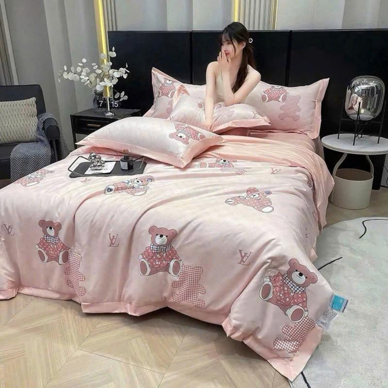 Bộ 5 Món(1 Chăn Hè 2 Mặt 1 Ga 2 Vỏ Gối 1 Vỏ Ôm) đệm dưới 15cm  Lụa Thái 6D Mềm Mịn Thoáng Mát