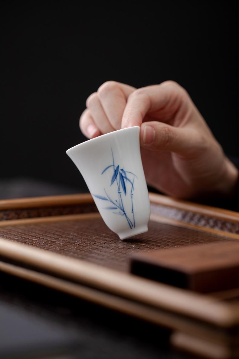 Product Introduction of Bamboo Sancai covered bowl hand-painted ceramic single large high-end Dehua white porcelain tea bowl Kung Fu tea set gift 7