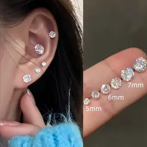 Anting zirkon unisex, Jarum S925 anting tulang telinga yang berkilau, cocok untuk perawatan lubang telinga, perhiasan telinga berlian berkilau yang serbaguna dan populer Earrings Earrings Anting zirkon Anti-alergi