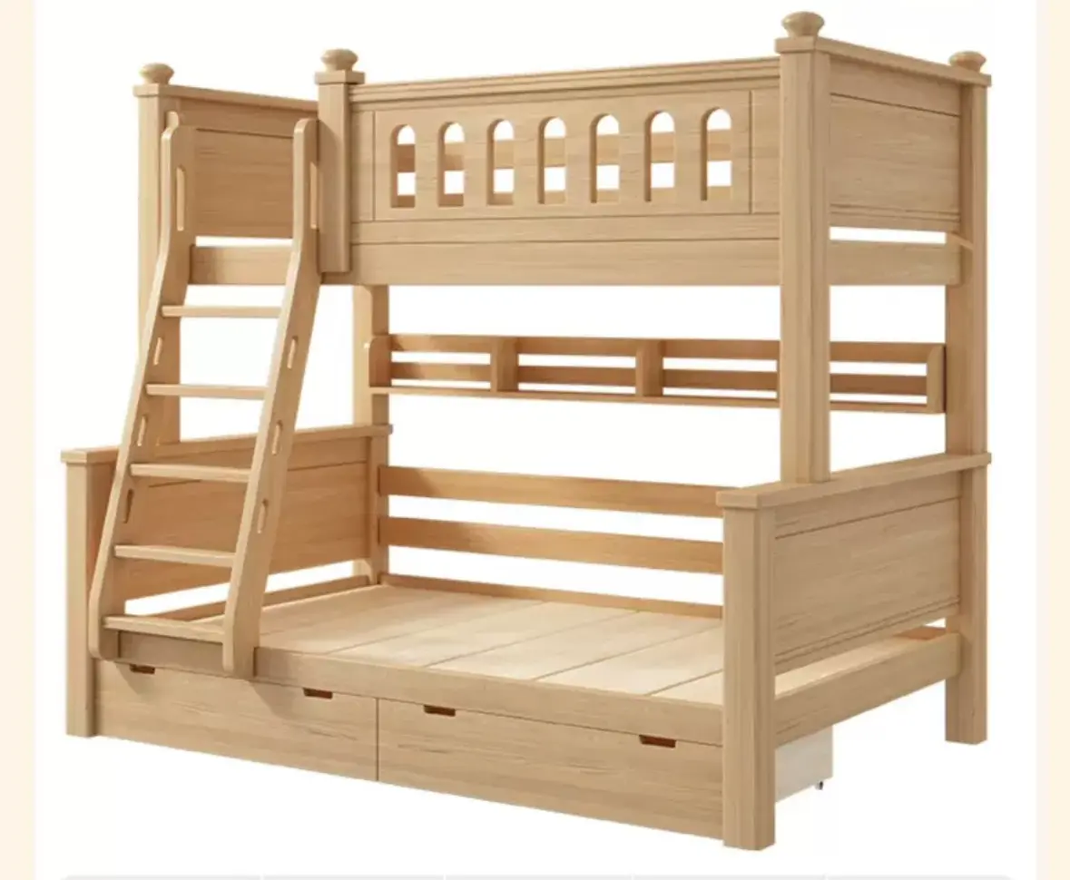 GT-Wood Red Oak Solid Wooden Single - Super Single Size Double Deck bed / Solid Wood Bed Frames/Red Oak Solid Wood Bed / Bunk Bed