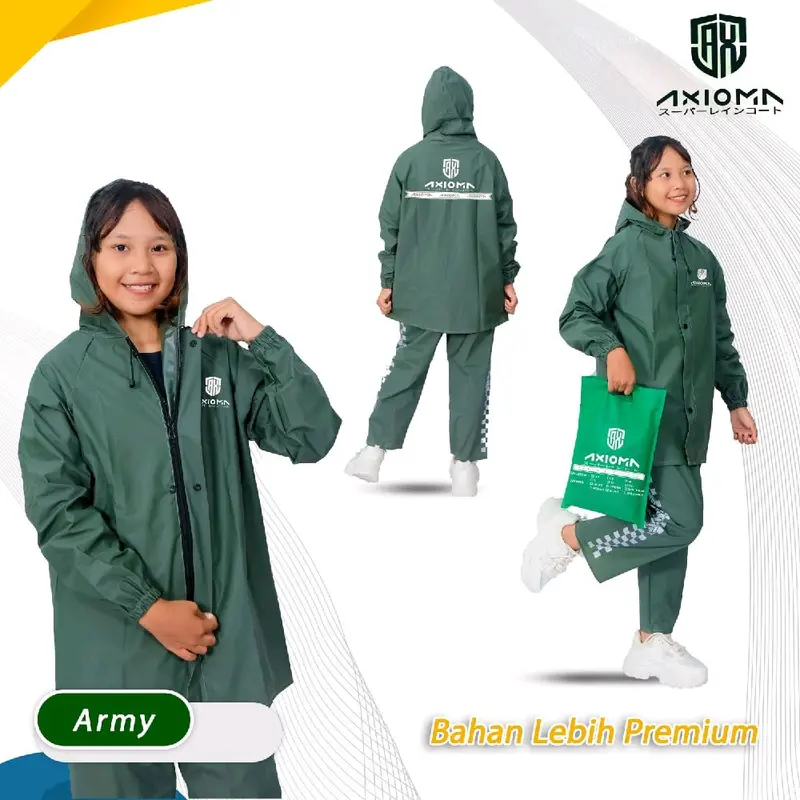 AXIOMA Jas Hujan ANAK Laki-Laki & Perempuan Hitam Bahan PVC Premium Super Tebal Elastis Anti Rembes Setelan Baju & Celana Size XS-XXL 3