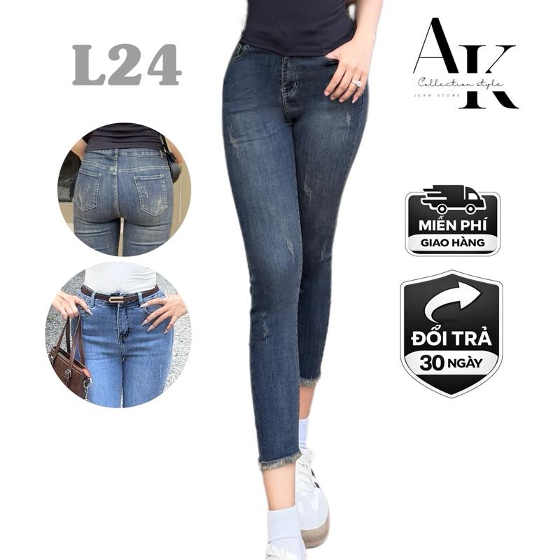 Quần Jeans Nữ AKJ L24 Lỡ Lưng Cao Co Giãn Rách Đùi Big Size