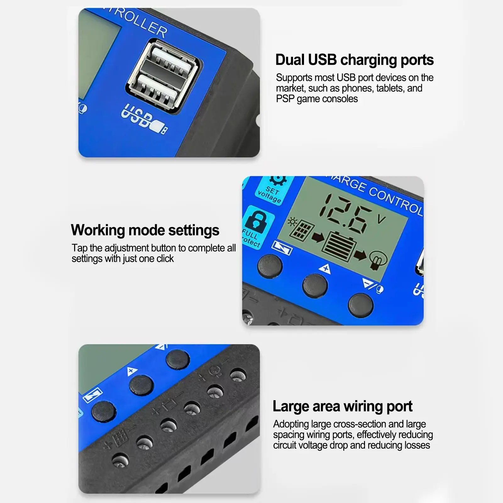 {JHUF} Charge Controller 12V24V Charging Control Double USB Ports Fully Automatic