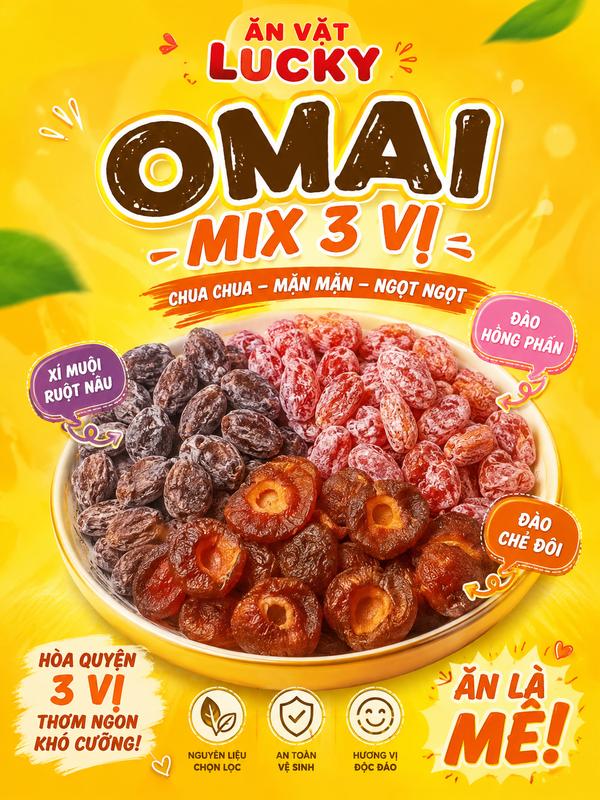 Omai mix vị đào hồng phấn-xí muội nâu-đào chẻ đôi chua mặn ngọt- AVLK