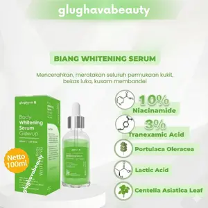 - GLUGHAVA - Ukuran 100ml Serum Pemutih Tubuh Glowup  10% Niacinamide, 3%  Tranexamic Acid, Portulaca, Centella Asiatica, Lactic Acid.  Memudarkan bintik hitam dan mencerahkan kulit.