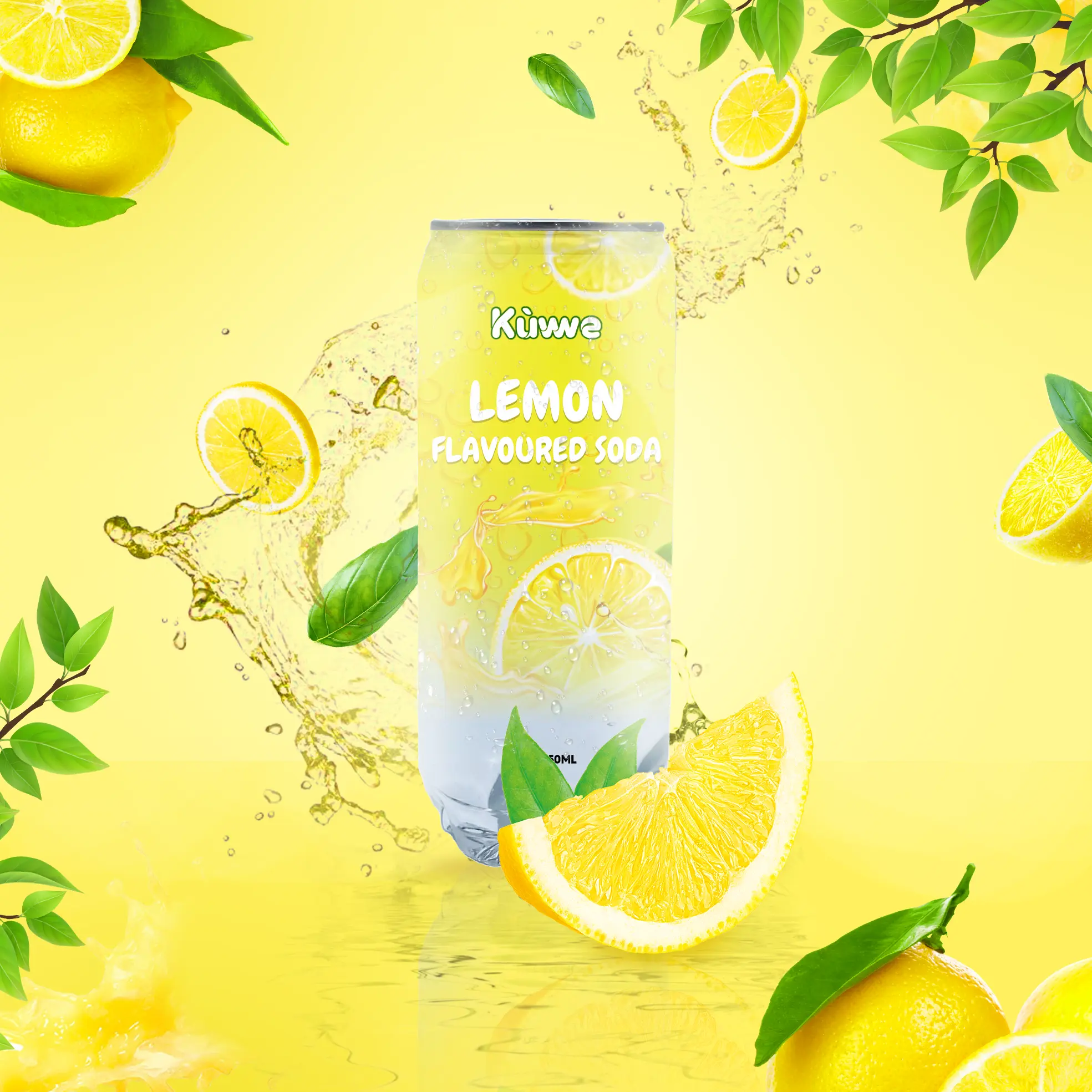 (Healthier Choice) Kuwwe Lemon Flavoured Carbonated Soda 24 Cans x 350 ML sparkling  water