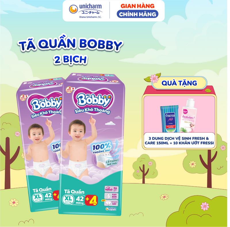 [TẶNG KÈM 8 MIẾNG ] Combo 2 Tã quần Bobby Siêu Khô Thoáng - Thoáng Khí size M 58 miếng/ Size L 48 Miếng/ size XL 42 miếng/ XXL 38 miếng/ XXXL 29 miếng