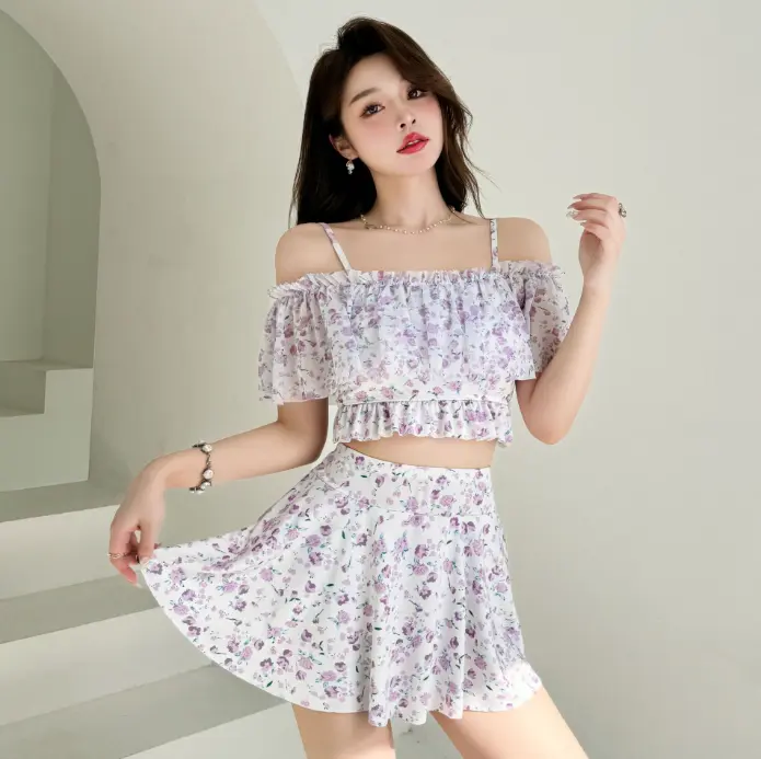 Áo Tắm Cổ Tích Cho Nữ, Hai Mảnh, Thiết Kế Xẻ Tà, Phong Cách Xinh Xắn, Bảo Thủ, Che Bụng, Thích Hợp Đi Bơi Suối Nước Nóng