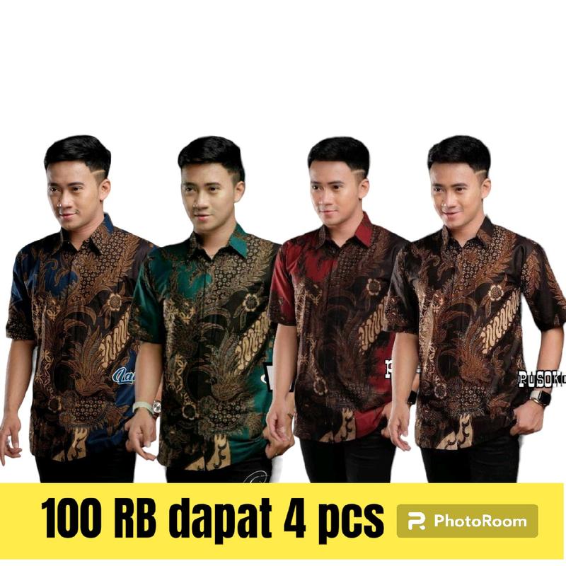 Baju Batik Pria Lengan  Pendek  100 ribu Dapat 4 Pcs M L XL XXL Kain Polyester Seragam 2