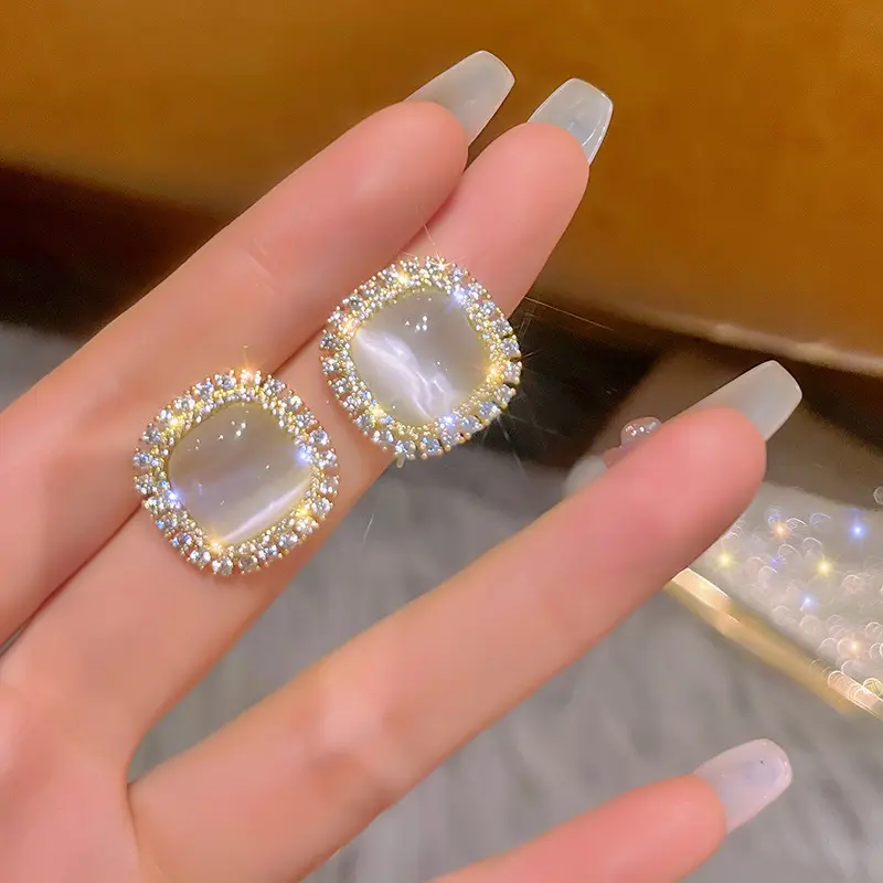 Hoa Tai Viền Hai Lớp, Hình Vuông Thanh Lịch, Phong Cách Nữ Tính, Hoa Tai Hợp Xu hướng Khuyên Tai