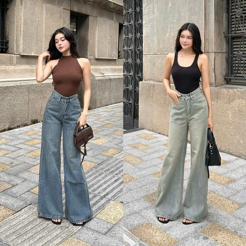 THE QUẠO - Quần Jean Nữ Lưng Cao Ống Loe Rộng 34cm Dáng Dài tôn dáng nhiều màu S1609_715