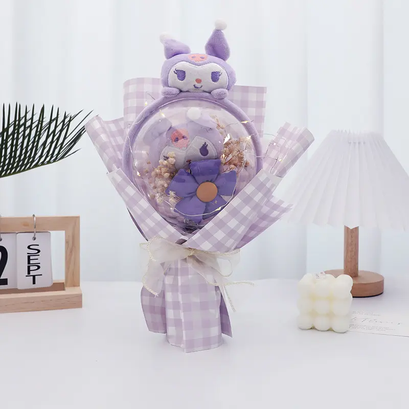 Cute and Funny Sanrio Cinnamoroll Kuromi Toy Bouquet Doll Flower for Wedding House Warming Graduation Gift