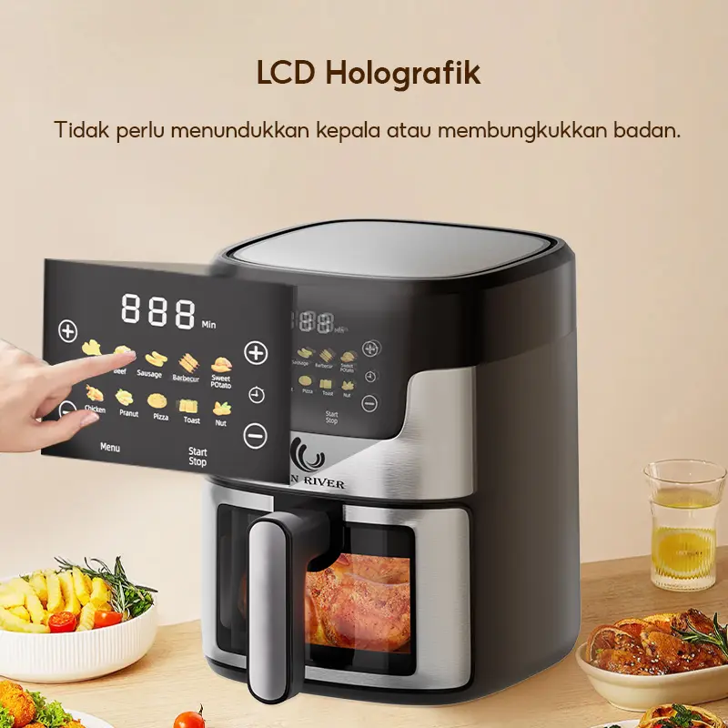 （cod）HAN RIVER Air Fryer 650W Touch Screen Digital kapasitas besar 8L Penggoreng Makanan Serbaguna 3