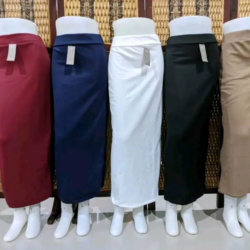 Rok Span Bahan Knit Premium dengan Karet Pinggang Elastis - Wanita Cantik Motif Polos - Nyaman, Hitam, Panjang, Tebal, Waist, Bawahan 1
