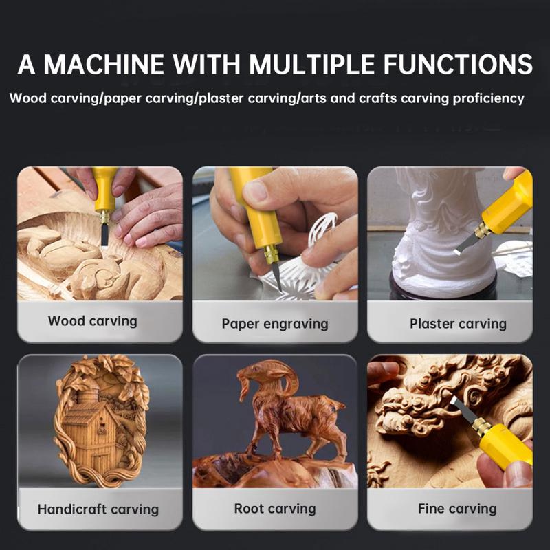Product Introduction of Carpenter Root Sculpture Mini Power Carving Chisel Carpentry Lithium Electric Carving  Chisel Set Electric Wood Graving Pen 35