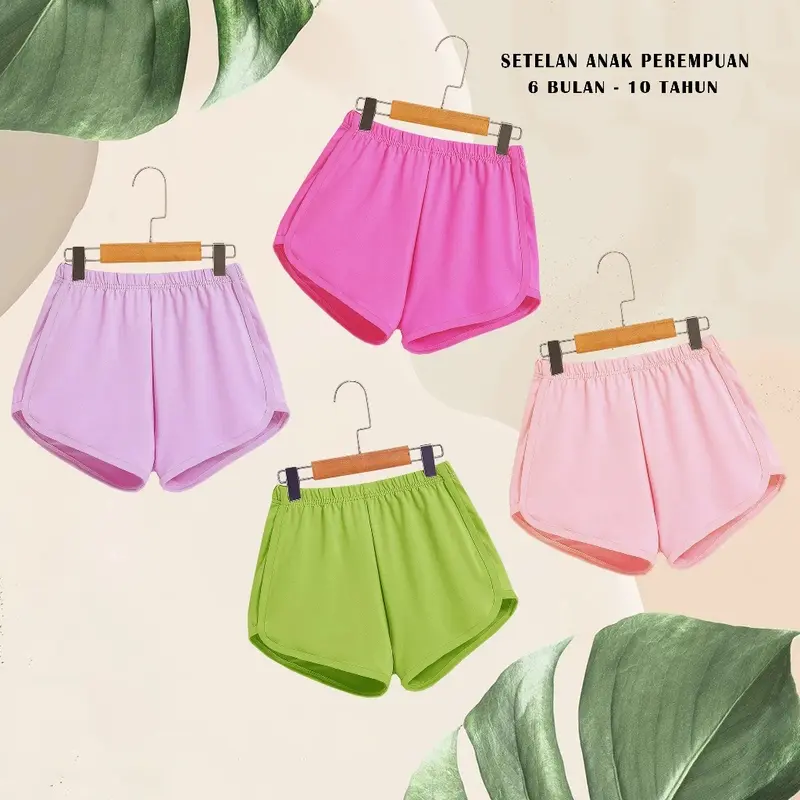 Setelan baju anak perempuan polos celana pendek umur 1 2 3 4 5 6 7 8 9 10 11 12 tahun Katun Parsel set hotpants 2