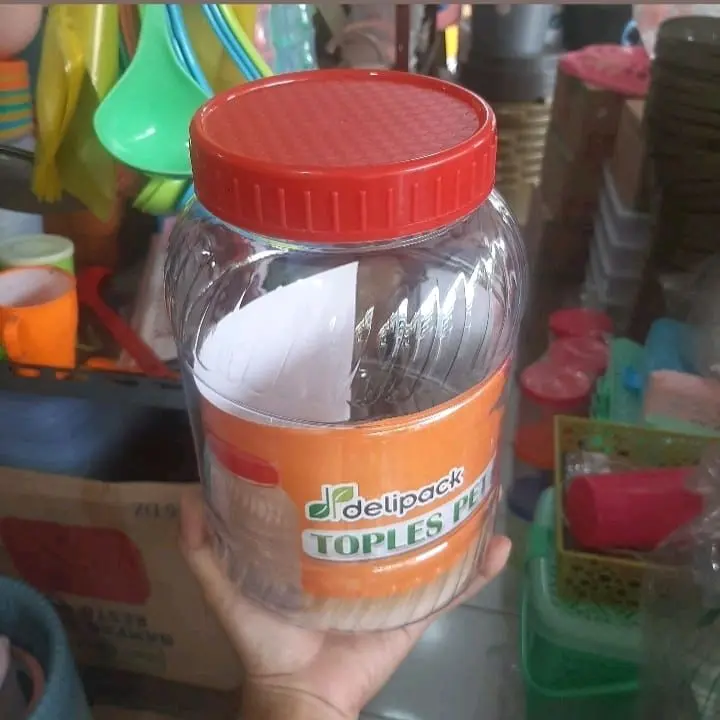 Toples plastik tabung TP5 / pet / kue kering / kerupuk / ulir tutup merah / silinder / polos / gula / cendol / es campur / es teler / buah / jelly / manisan / snack / jajan timbangan / kiloan 2