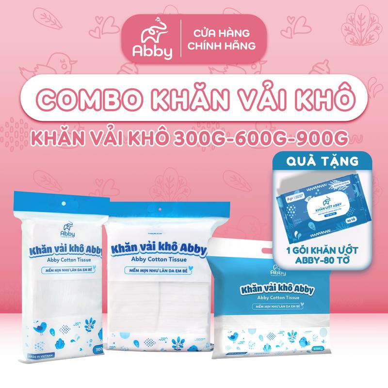 Tặng gói 600g Và Khăn Ướt 80 Tờ Combo Gói 900g và 300g Khăn Vải Khô Đa Năng Abby Dành Cho Mẹ Và Bé Mềm Mịn Dai Khăn Vải Khô Voi Con