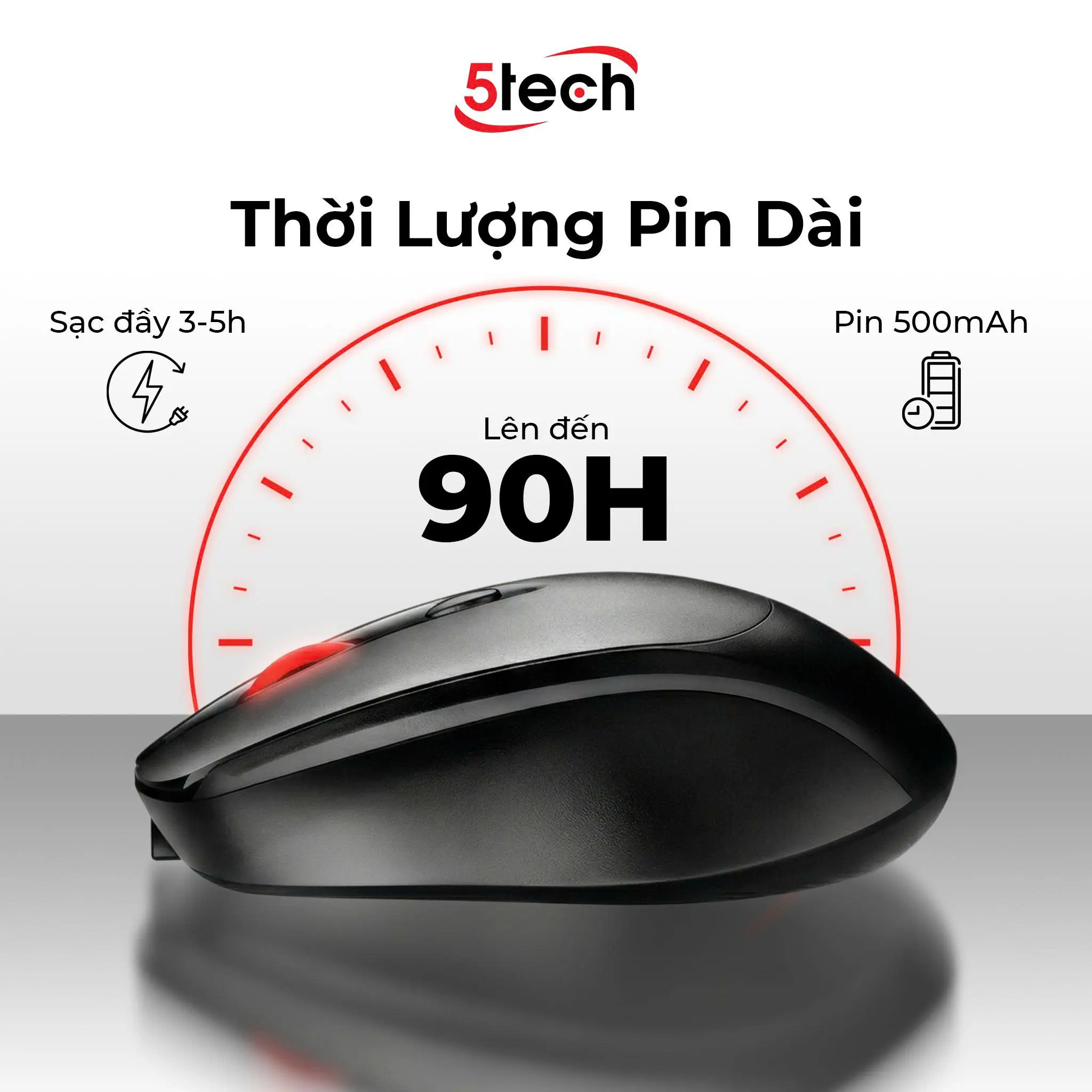 Chuột không dây 5Tech, chuột sạc pin, chuột kết nối đầu USB 2.4GHz, DPI 800-1600, chuột dành cho máy tính, laptop và những thiết bị có cổng kết nối USB 2.4GHz, chơi game mọi chế độ | BigBuy360 - bigbuy360.vn