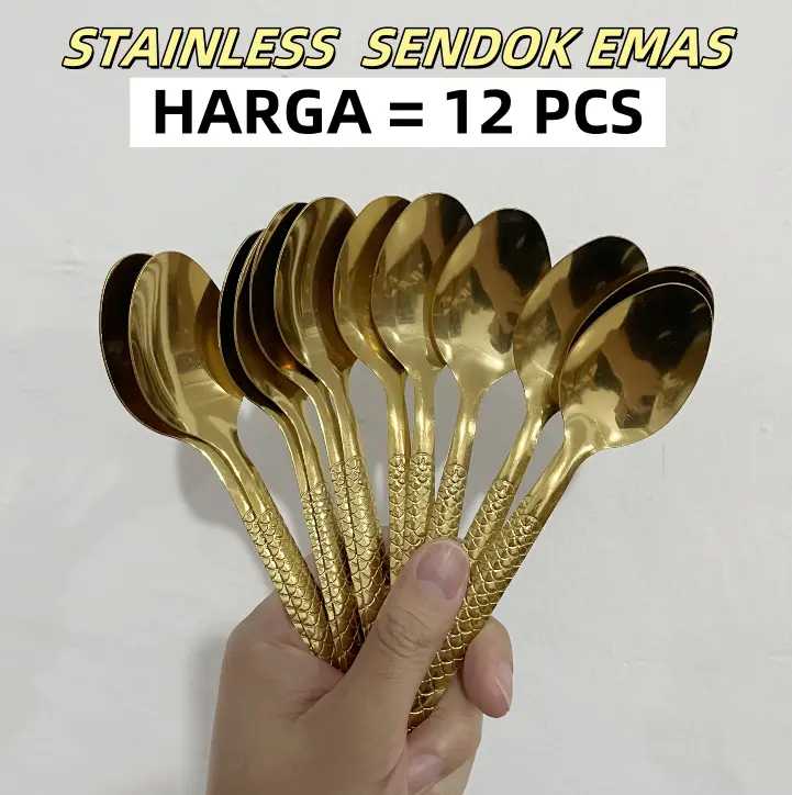 SENDOK MAKAN EMAS TEBAL / SENDOK SULTAN EMAS/SENDOK RESTORAN ISI 12 PCS Stainless steel sendok 1 lusin