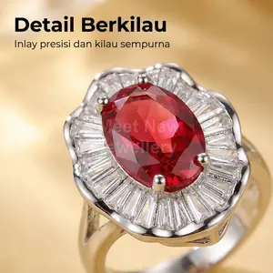 MNC02R Incin Jari Telunjuk Merah Berhias Batu Kelas Atas Gaya Eropa dan Amerika untuk Wanita Aksesori Unik dan Elegan