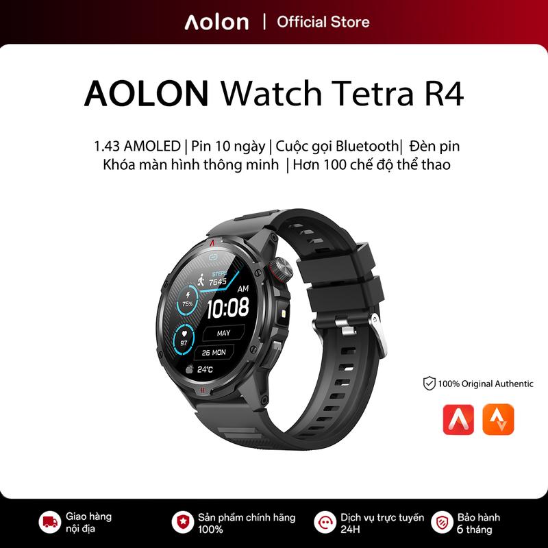 【Amoled】Aolon Tetra R4  Đồng hồ thông minh Định vị hỗ trợ AGPS AOD Cover Lock Compass Bluetooth Call 1.46 inch Đồng hồ thông minh Đo nhịp tim Theo dõi oxy trong máu Theo dõi giấc ngủ Đèn pin Đồng hồ thông minh thể thao ngoài trời