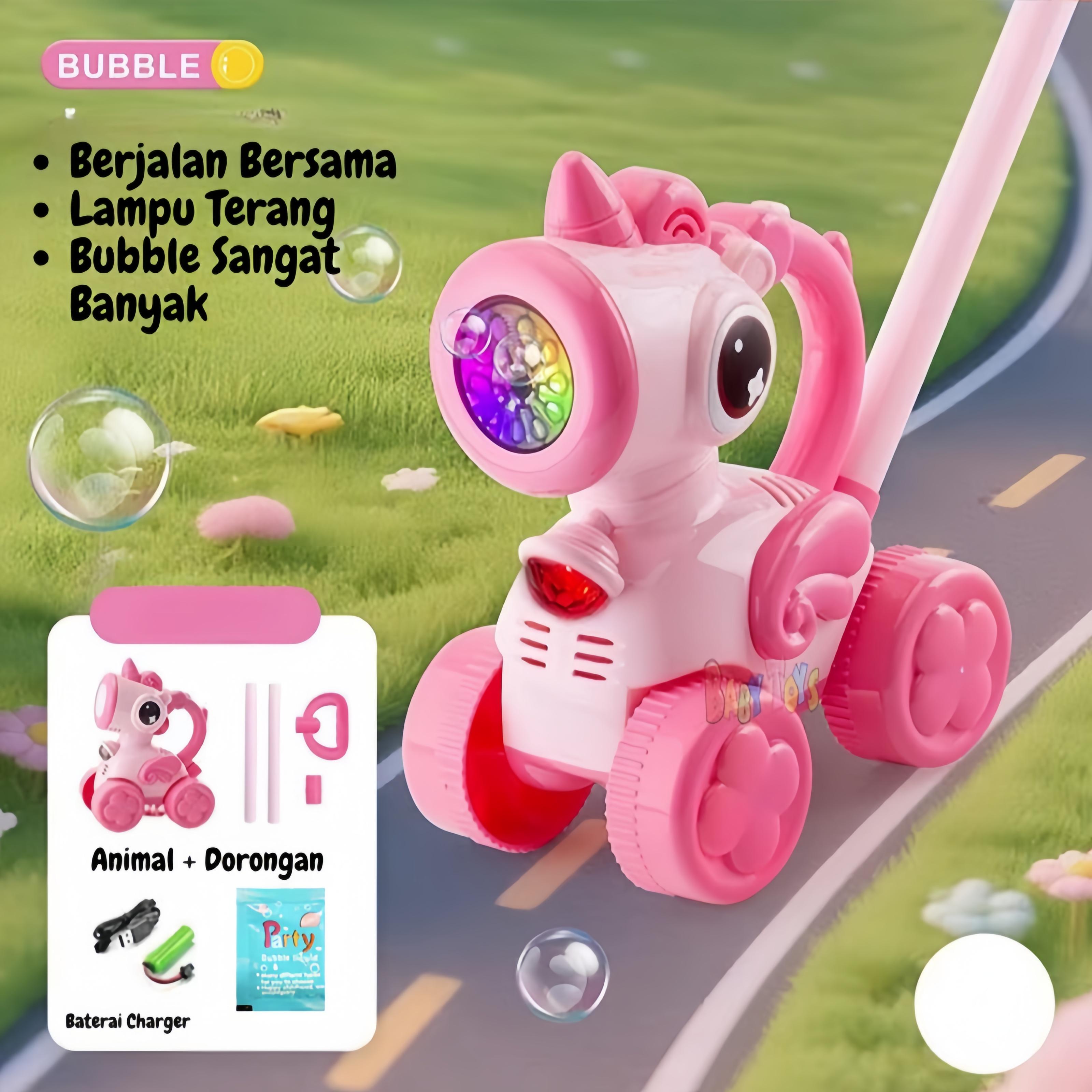 Mainan Bubble GelembungOtomatis Anak Giraffe Bubble Stroller MusikLampu Didorong SNI