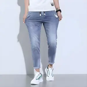 Celana Jeans Pria Slim Fit Korean Style | Denim Biru Muda, Karet Pinggang & Pensil | Gaya Modis & Nyaman