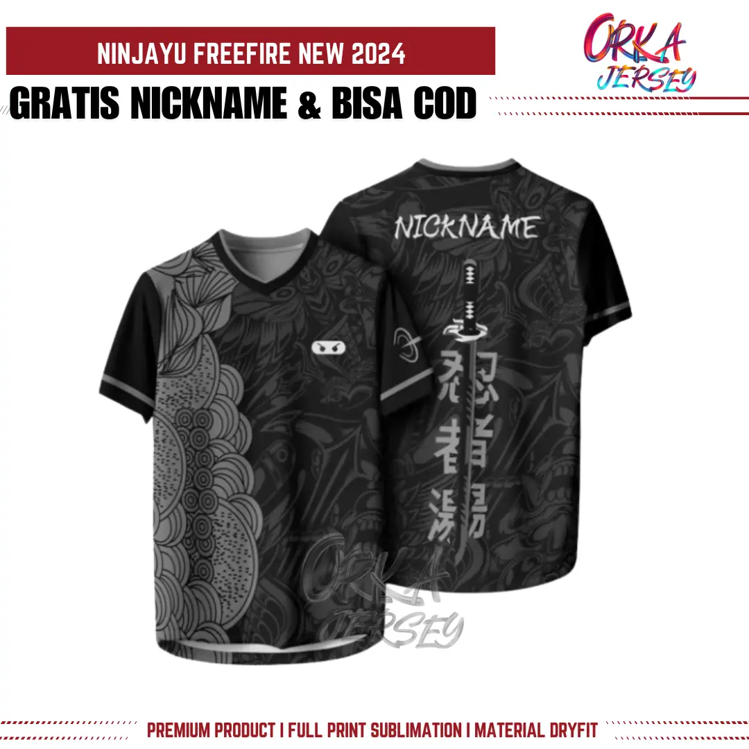 Baju Jersey Ninjayu FF premium terbaru 2024 Freefire gratis nickname Pakaian Sport Olahraga