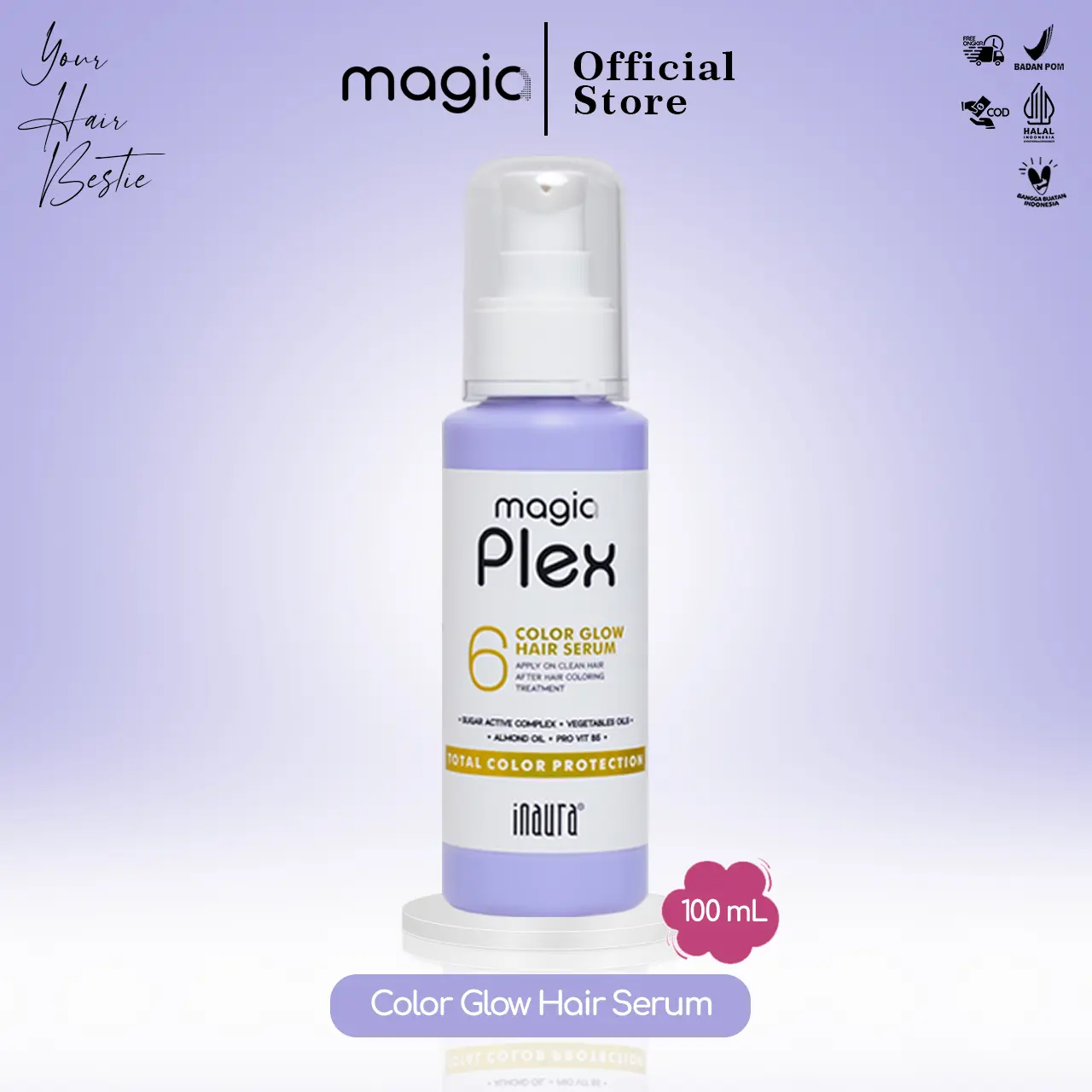 SERUM RAMBUT BERWARNA  | MAGIA PLEX (NO.6) COLOR GLOW HAIR SERUM 100ML TOTAL COLOR PROTECTION (DAILY USE)